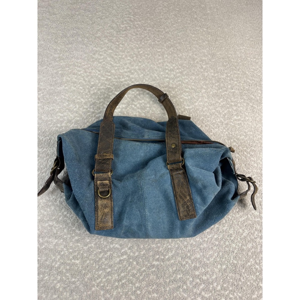 Latico Satchel Bag Womens Medium Blue Suede Leather Top Handle Boho Purse